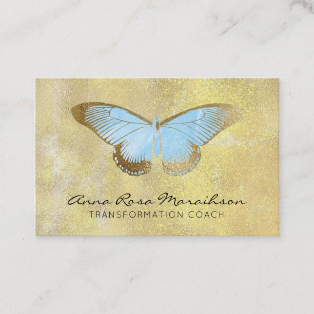 *~* Pastel Blue Glitter Fantasy Gilded Butterfly Visitkort (Framsida)