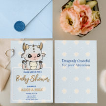 Pastel Blue Grått Baby Dragon Baby Shower