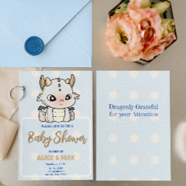 Pastel Blue Grått Baby Dragon Baby Shower Inbjudningar