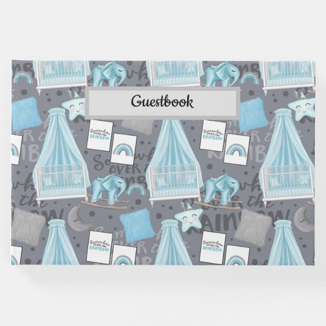 PASTEL BLUE & GRÅTT BABY NURSERY SCENE GÄSTBÖCKER (Framsida)