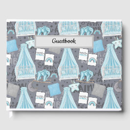 PASTEL BLUE & GRÅTT BABY NURSERY SCENE GÄSTBÖCKER