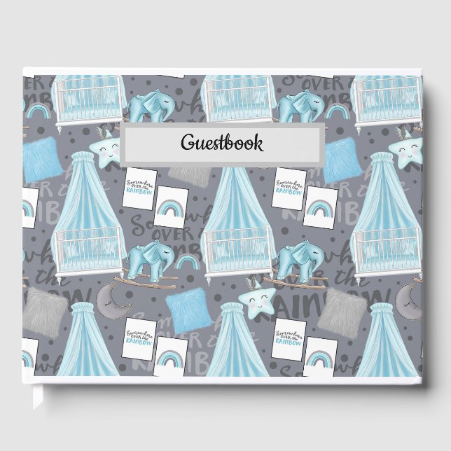 PASTEL BLUE & GRÅTT BABY NURSERY SCENE GÄSTBÖCKER (Framsida)