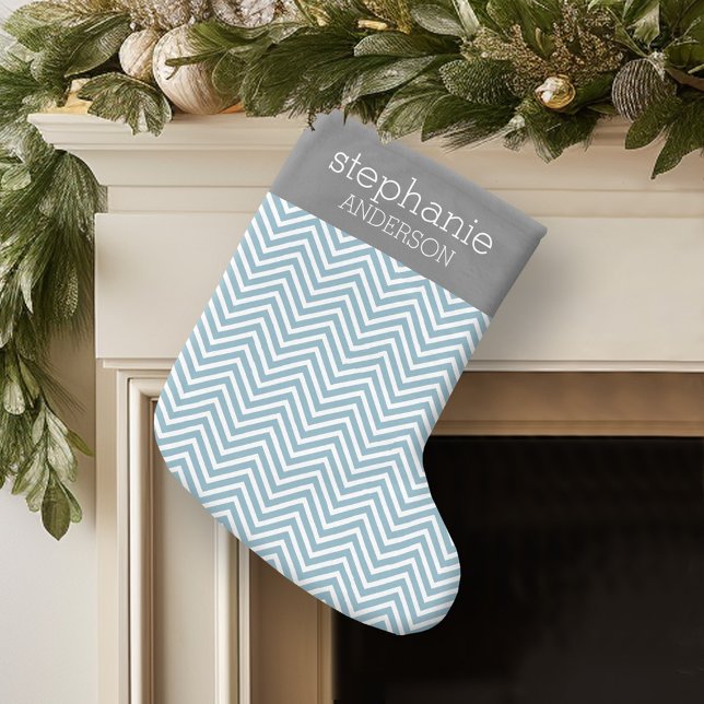 Pastel Blue & Grått Baby Shower Suite Liten Julstrumpa (Personalized Christmas Stocking)