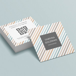 Pastel Blue Grått Guld Rand QR CODE Fyrkantigt Visitkort