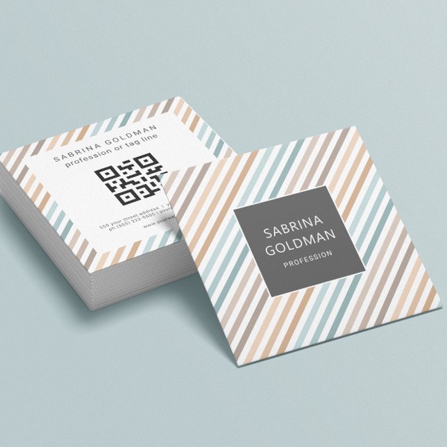 Pastel Blue Grått Guld Rand QR CODE Fyrkantigt Visitkort (Skapare uppladdad)
