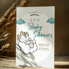 Pastel Blue Grey Sleeping Cloud Baby Dragon Inbjudningar