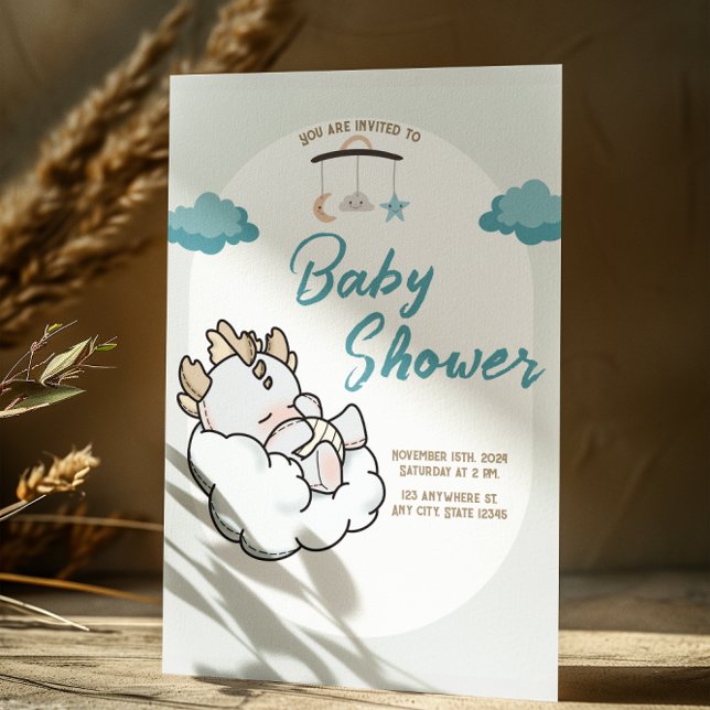 Pastel Blue Grey Sleeping Cloud Baby Dragon Inbjudningar (Skapare uppladdad)