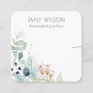 Pastel Blue Grönt Foliage Bunch Earring Visning Fyrkantigt Visitkort