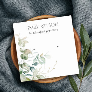 Pastel Blue Grönt Foliage Bunch Earring Visning Fyrkantigt Visitkort