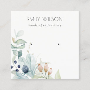 Pastel Blue Grönt Foliage Bunch Earring Visning Fyrkantigt Visitkort
