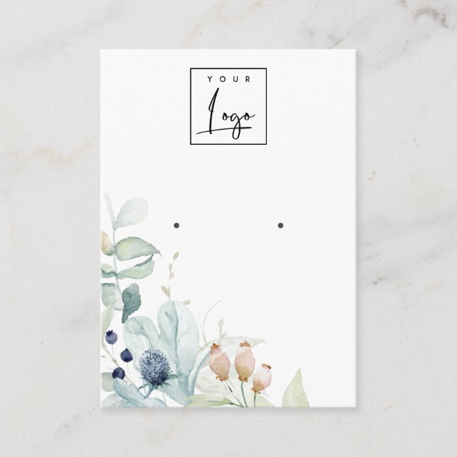 Pastel Blue Grönt Foliage Bunch Earring Visning Visitkort (Framsida)
