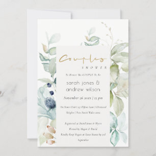 Pastel Blue Grönt Foliage Par Shower Inbjudan