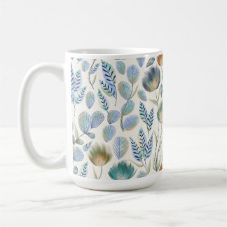 PASTEL BLUE GRÖNT & TAN WHIMSICAL GARDEN FLOWERS KAFFEMUGG