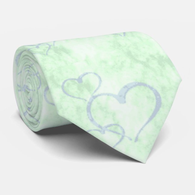 Pastel Blue Grönt Valentine Hearts Manar Tie Slips (Rullad)