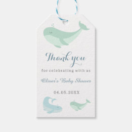 Pastel Blue Grönt Whale Tack Baby Shower Presentetikett