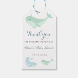 Pastel Blue Grönt Whale Tack Baby Shower Presentetikett