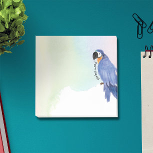 Pastel Blue & Guld Macaw Watercolor Parrot + Namn Post-it Block