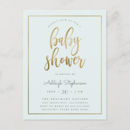 Pastel Blue & Guld Typography Boy Shower Inbjudan Vykort