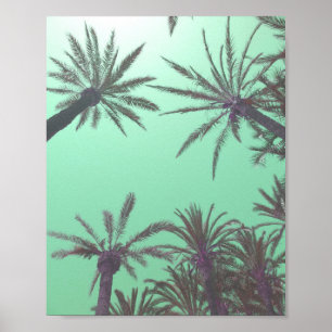 Pastel Blue Handflatan Träd Sunset Photo Print Poster