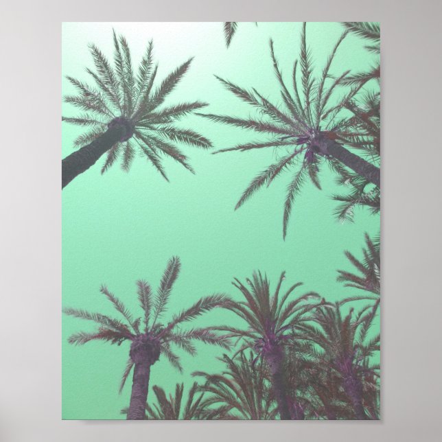 Pastel Blue Handflatan Träd Sunset Photo Print Poster (Framsidan)