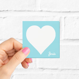 Pastel Blue Heart Sticky Notes med Namn Post-it Block