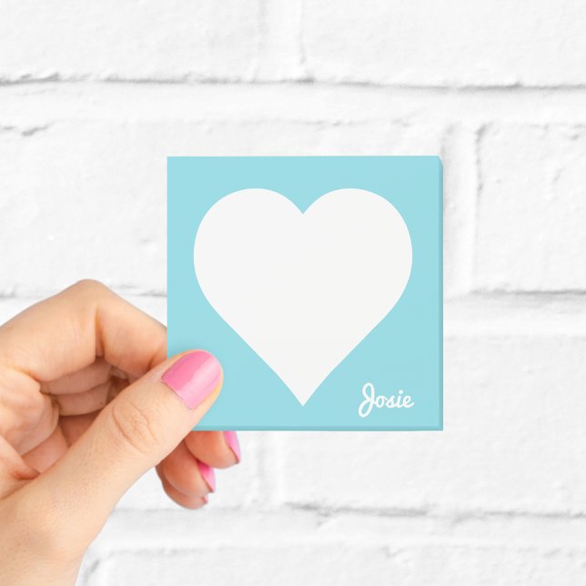 Pastel Blue Heart Sticky Notes med Namn Post-it Block (Skapare uppladdad)
