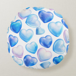 Pastel Blue Hearts Round Pillow Rund Kudde