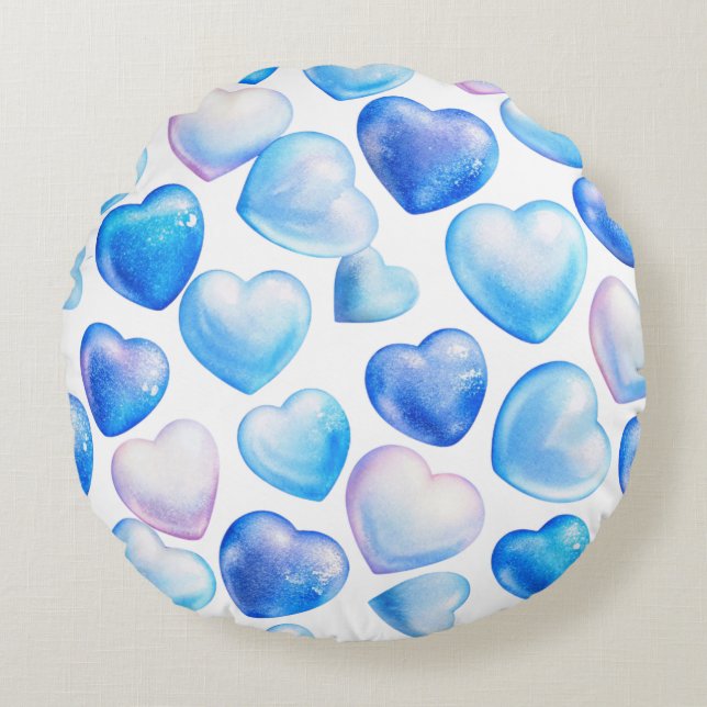 Pastel Blue Hearts Round Pillow Rund Kudde (Framsidan)