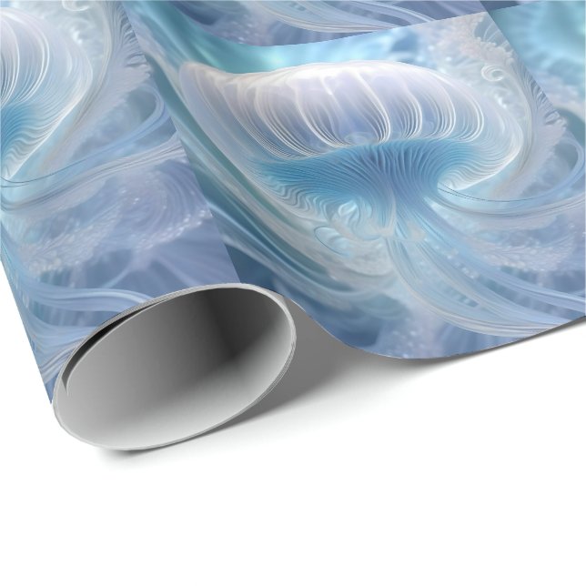 Pastel Blue Jellyfish Fractal Art under havet Presentpapper (Rullad Hörn)