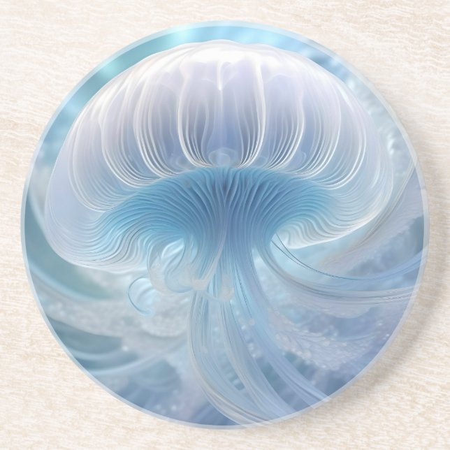 Pastel Blue Jellyfish Fractal Art under havet Underlägg (Framsidan)