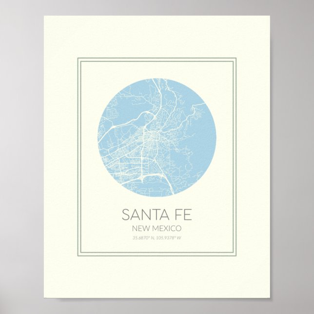 Pastel Blue Karta Art i Santa Fe New mexico Poster (Framsidan)