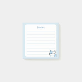 Pastel Blue Kawaii Chibi Kattunge Waking Hej Post-it Block