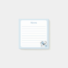 Pastel Blue Kawaii Chibi Laughing kattunge Post-it Block
