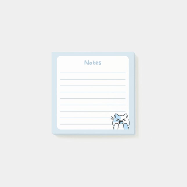 Pastel Blue Kawaii Chibi Laughing kattunge Post-it Block (Framsida)