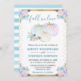 Pastel Blue & Lila Blommigt Pumpkins Fall Wedding Inbjudningar