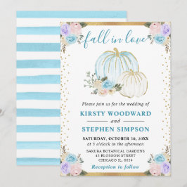 Pastel Blue & Lila Blommigt Pumpkins Fall Wedding Inbjudningar