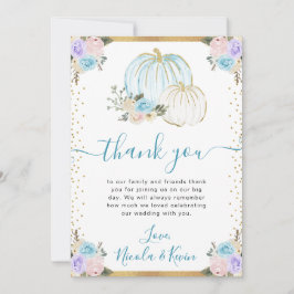 Pastel Blue & Lila Blommigt Pumpkins Fall Wedding Tack Kort