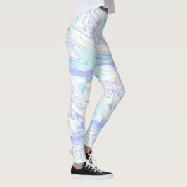 Pastel Blue Lila Gult HoloGraph Impression Leggings
