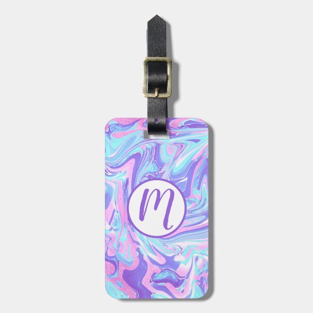 Pastel Blue & Lila Marble Liquid Struktur Bagagebricka (Vertikal Framsida)