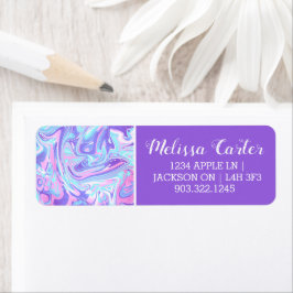 Pastel Blue & Lila Marble Liquid Struktur Returadress Etikett