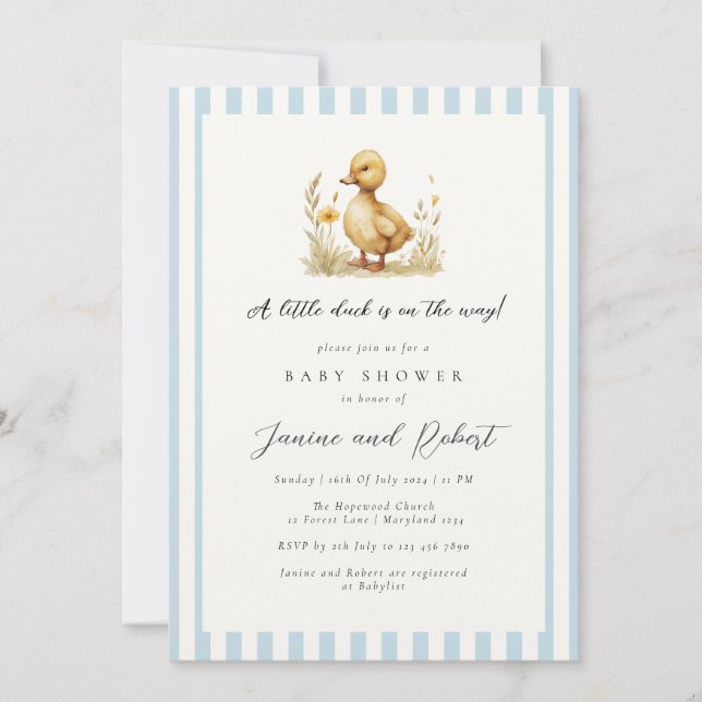Pastel Blue Little Anka är på Way Baby Shower Inbjudningar (Framsida)