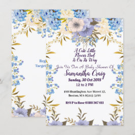 Pastel Blue Little Flower Bud Blommigt Baby Shower Inbjudningar
