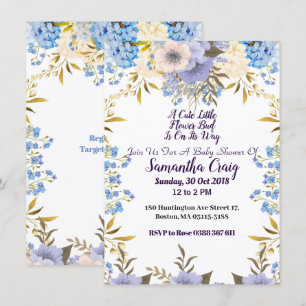 Pastel Blue Little Flower Bud Blommigt Baby Shower Inbjudningar