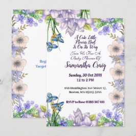 Pastel Blue Little Flower Bud Blommigt Baby Shower Inbjudningar