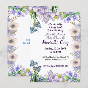 Pastel Blue Little Flower Bud Blommigt Baby Shower Inbjudningar