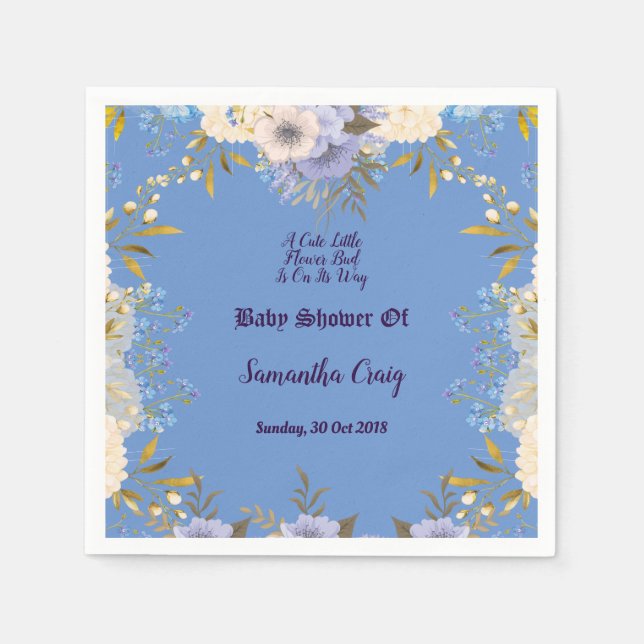 Pastel Blue Little Flower Bud Blommigt Baby Shower Pappersservett (Framsidan)
