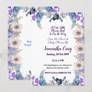 Pastel Blue Little Flower Bud Lilac Baby Shower Inbjudningar