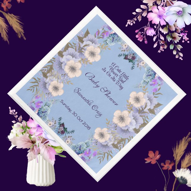 Pastel Blue Little Flower Bud Lilac Baby Shower Pappersservett (Pastel Blue Little Flower Bud Lilac Baby Shower Paper Dinner Napkins)