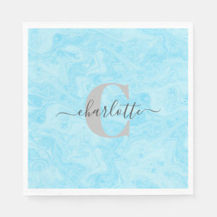 Pastel Blue Marble Anpassningsbar Monogrammed Namn Pappersservett