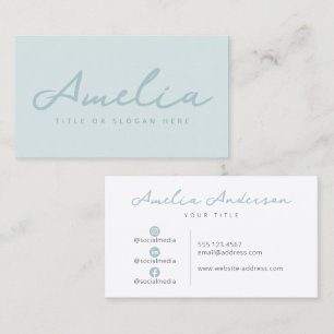 Pastel Blue Modern Professionell Social Media Visitkort